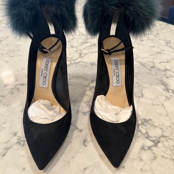 Jimmy Choo Suede PomPom Heels - Picture 2 of 8